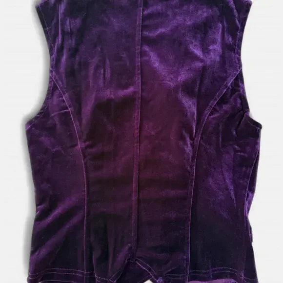 STUNNING! NEW Vintage Y2K Retro S-XL Velvet Rich Purple Boho Button-Up Vest Top - Picture 5 of 9